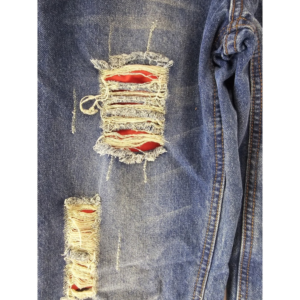 Nitagut Womens High Rise Distressed Blue Jeans Patchwork Cuff - Picture 3 of 7